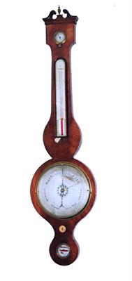 Lot 20 - A VICTORIAN MAHOGANY FOUR GLASS WHEEL BAROMETER with 8 silvered dial"