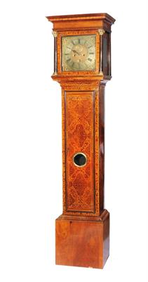 Lot 26 - AN EARLY 18TH CENTURY WALNUT AND SEAWEED MARQUETRY 8 DAY LONGCASE CLOCK the 12 square brass dial"