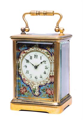 Lot 40 - A 19TH CENTURY FRENCH CARRIAGE TIMEPIECE the circular ivory enamel Gothic dial with champlevé enamel
