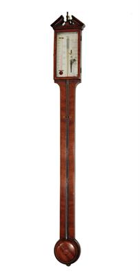 Lot 43 - A MAHOGANY STICK BAROMETER the rectangular silvered Vernier scale signed Richard Northen