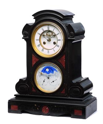 Lot 48 - A 19TH CENTURY FRENCH PERPETUAL CALENDAR MANTEL CLOCK the two piece white enamel dial with Roman