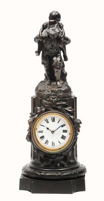 Lot 58 - A FRENCH BRONZE TIMEPIECE with white enamel Roman dial