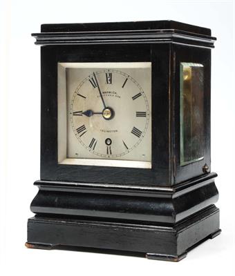 Lot 67 - A SMALL VICTORIAN EBONISED FIVE GLASS LIBRARY TIMEPIECE