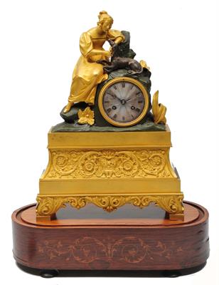 Lot 68 - A 19TH CENTURY FRENCH MANTEL CLOCK with engine turned silvered Roman dial