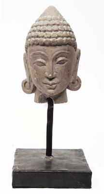 Lot 82 - AN ASIAN STONE HEAD OF A FEMALE DEITY