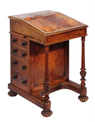 Lot 91 - A 19TH CENTURY FIGURED WALNUT DAVENPORT
