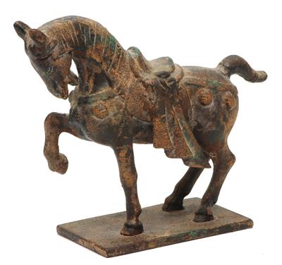 Lot 113 - A TANG STYLE OXIDIZED FIGURE of a horse on rectangular base