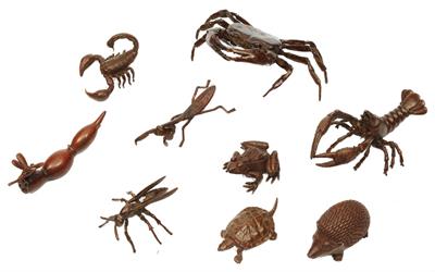 Lot 127 - A COLLECTION OF NINE BRONZE MINIATURE FIGURES OF ANIMALS