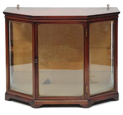 Lot 128 - A MAHOGANY AND BOX STRUNG MINIATURE DISPLAY CABINET