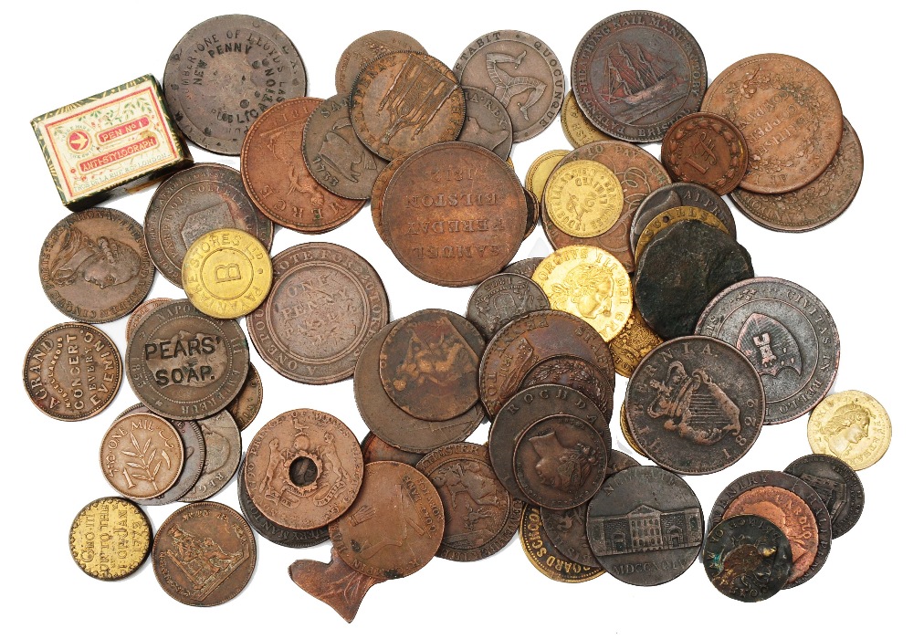 Lot 173 - A MIXED LOT OF TOKENS AND COIN WEIGHTS