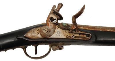 Lot 201 - A 19TH CENTURY RUSSIAN MUSKET with steel barrel and wooden stock