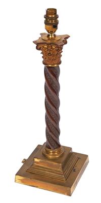 Lot 205 - A GILT BRONZE TABLE LAMP of spiral classical column form on square stepped base