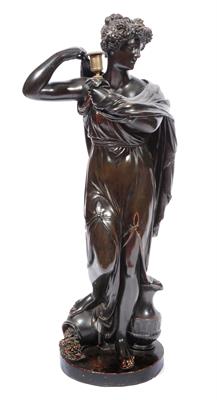 Lot 206 - A GEORGE III PLASTER SIMULATED BRONZE LAMP HOLDER in the form of a classical female subject with