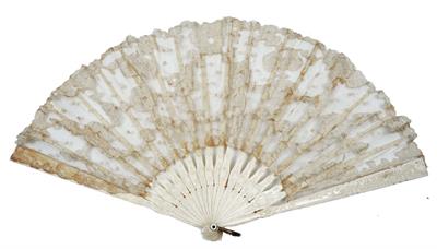 Lot 216 - A CHINESE SILK AND BONE FAN with wild rose decoration