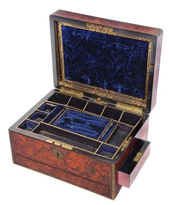 Lot 233 - A VICTORIAN BURR WALNUT AND BRASS BOUND VANITY BOX made by S. Woolfield