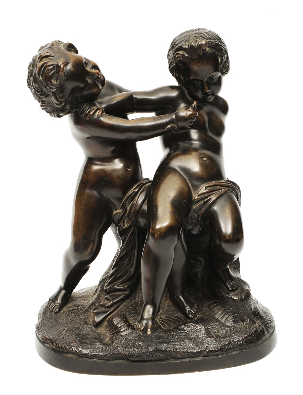 Lot 238 - A BRONZE GROUP CAST AS TWO WRESTLING PUTTI
