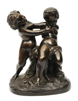 Lot 238 - A BRONZE GROUP CAST AS TWO WRESTLING PUTTI