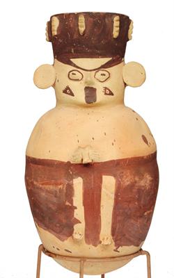 Lot 313 - A CHANCAY (PERU) CLAY VOTARY VESSEL of human form