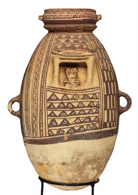 Lot 317 - A CHANCAY (PERU) CLAY OVIFORM VESSEL with stylised decoration