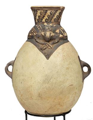 Lot 318 - A CHANCAY (PERU) CLAY OVIFORM VESSEL