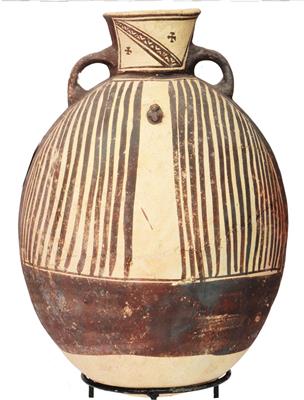 Lot 319 - A CHANCAY (PERU) CLAY OVIFORM VESSEL with brown slip hair like decoration