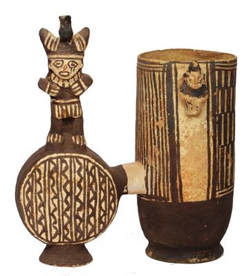Lot 324 - A CHANCAY (PERU) POTTERY DOUBLE VESSEL