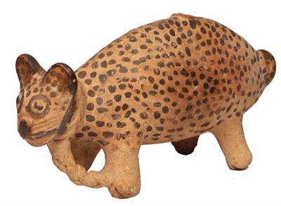Lot 327 - A CHANCAY (PERU) CLAY VESSEL in the form of a spotted feline