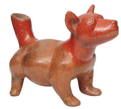 Lot 332 - A COLIMA (MEXICO) BURNISHED RED TERRACOTTA VESSEL in the form of a dog