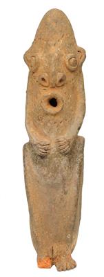 Lot 373 - AN AFRICAN TERRACOTTA FIGURE of a squatting woman of stylised form