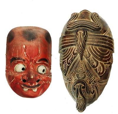Lot 396 - A S.E. ASIAN RED PAINTED OPERA MASK