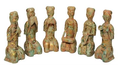 Lot 403 - A SET OF SIX CHINESE GILT METAL ZODIAC FIGURES