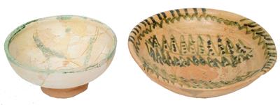 Lot 407 - AN EARLY MIDDLE EASTERN POTTERY BOWL with green slip decoration