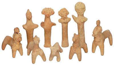 Lot 423 - A GROUP OF NINE PERSIAN IRON AGE RED CLAY FIGURES of zoomorphic and human form