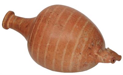 Lot 424 - AN ANCIENT REDWARE RHYTON of conical form with banded decoration