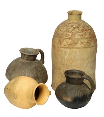 Lot 425 - TWO NORTH AFRICAN POTTERY SIDE HANDLED VESSELS of ovoid form