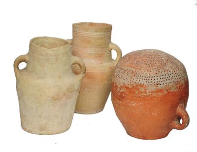 Lot 426 - A MALTESE RED TERRACOTTA BEEHIVE with ring handles and perforated rounded
