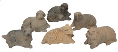 Lot 427 - A GROUP OF SIX NAIVE POTTERY MODELS of animals