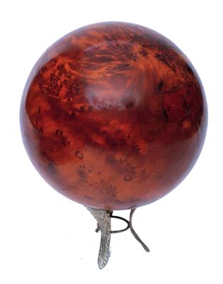 Lot 438 - A BURR YEW WOOD SPHERE ON STAND