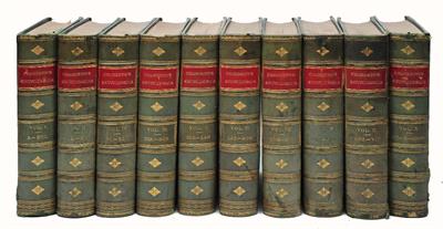 Lot 467 - Chambers Encyclopaedia. Revised Edition. London 1874. 10 vols. 1/2 green tooled calf with red title.
