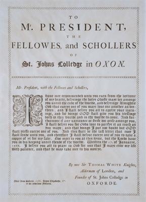 Lot 676 - AN OLD PRINTED VERSE by Sir Thomas White