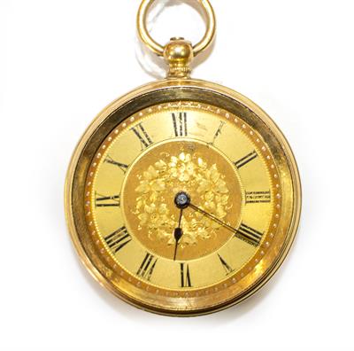 Lot 15 - A CONTINENTAL YELLOW METAL POCKET WATCH