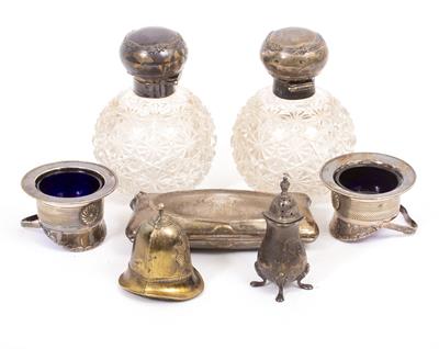 Lot 35 - A PAIR OF SILVER MOUNTED PERFUME AND SCENT BOTTLES