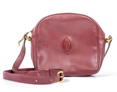 Lot 43 - A MUST DE CARTIER BURGUNDY LEATHER SMALL HANDBAG