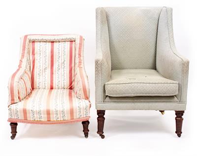 Lot 97 - A VICTORIAN UPHOLSTERED LOW ARMCHAIR