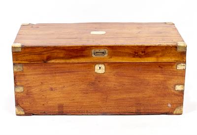 Lot 101 - A 19TH CENTURY TEAK AND CAMPHOR WOOD CAMPAIGN CHEST