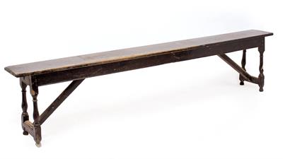 Lot 107 - AN ANTIQUE AND LATER OAK LONG BENCH