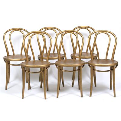 Lot 144 - A SET OF SIX VINTAGE GILT PAINTED BENTWOOD BISTRO STYLE CHAIRS