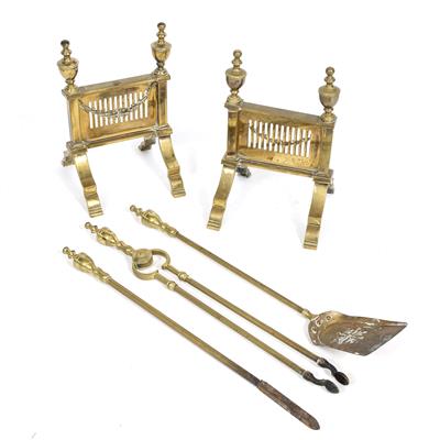 Lot 151 - FIVE 18TH CENTURY STYLE POLISHED BRASS FIREDOGS