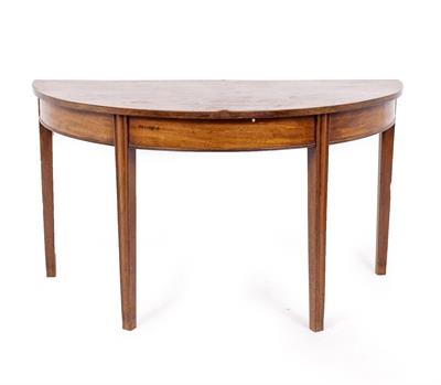 Lot 159 - A PAIR OF GEORGIAN STYLE MAHOGANY DEMILUNE TABLES