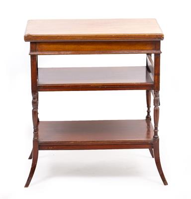 Lot 252 - A 19TH CENTURY MAHOGANY THREE TIERED CARD TABLE